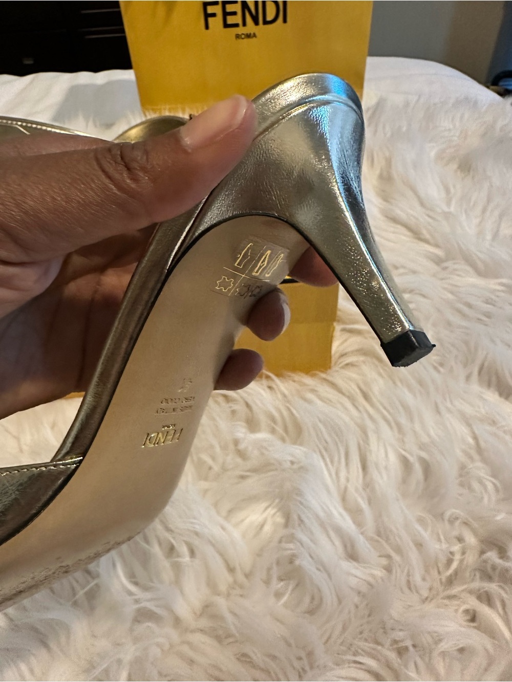 Fendi Ffold Gold Metallic Logo Slide Heels - Picture 8 of 10
